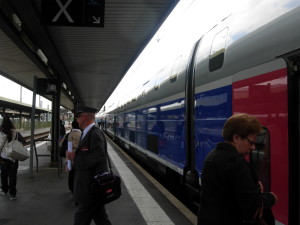 A high-speed train that runs between Paris and a small station on the border of France and Spain.