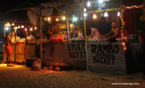 Alcohol "buckets" on sale at the Full Moon Party