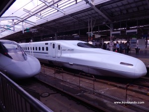 Shinkansen trains at a station