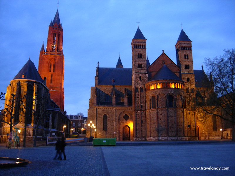 The main square in front of Saint Servatius Basilica in the evening