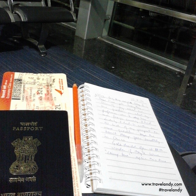 The first entry in my Japan journal at the Kolkata airport. 