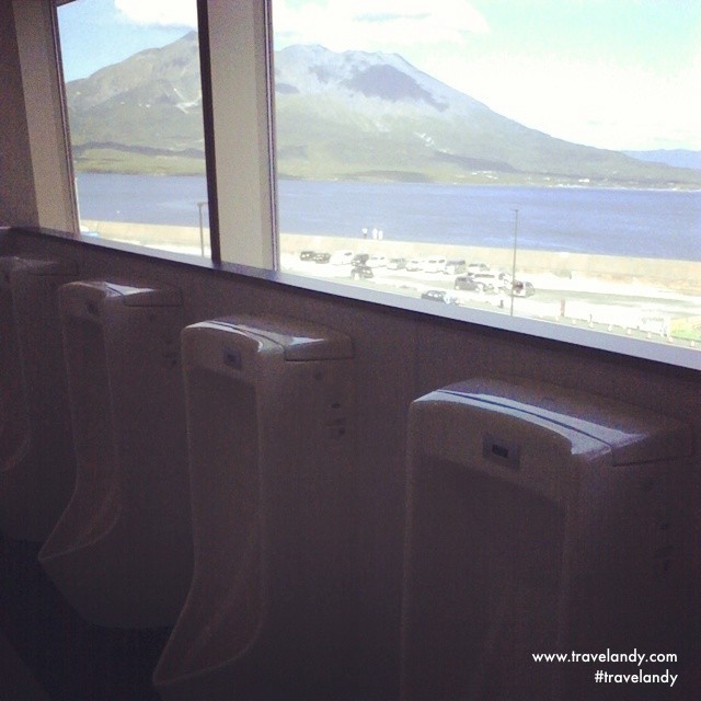 Nice view while you pee from the Kagoshima new port