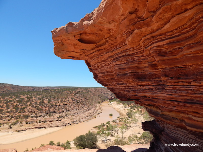 An interesting rock formation at Kalbarri National Park and a gorge in the background