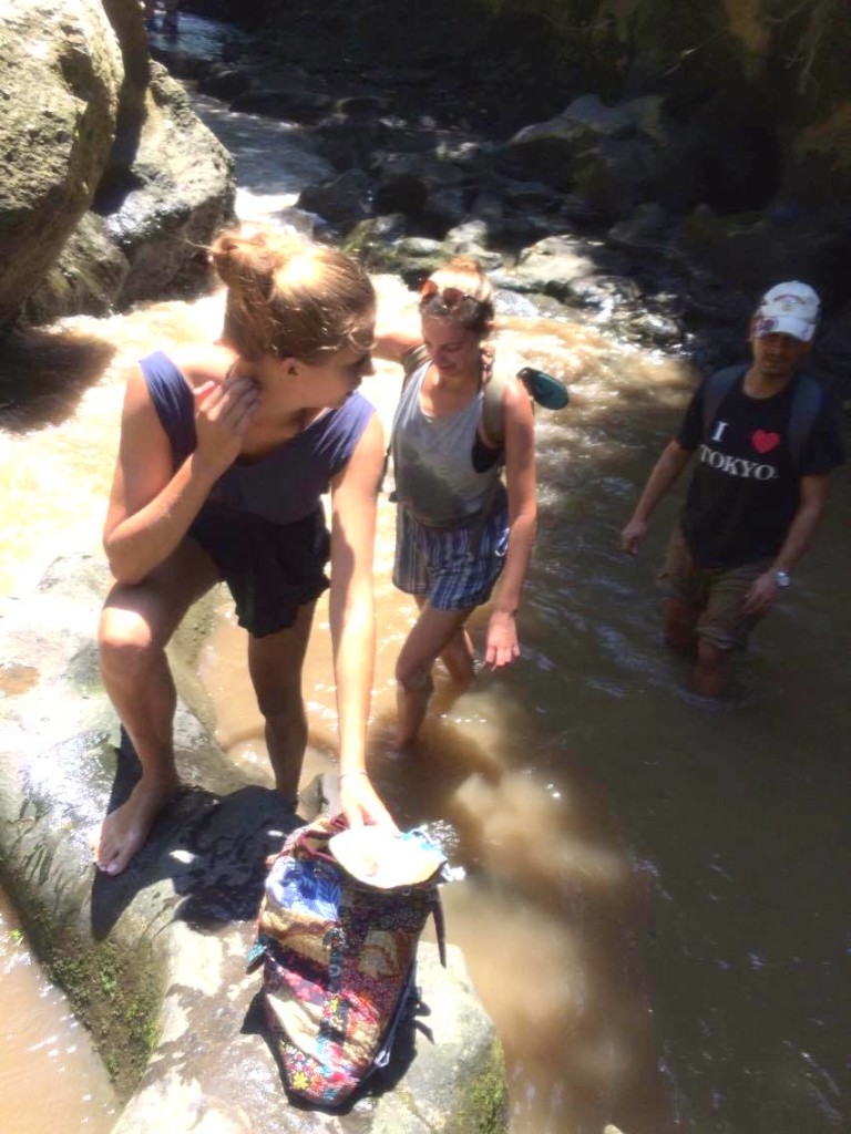 Wading though a shallow part of the river. Picture by Leva